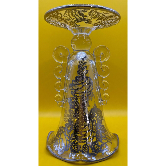 Vintage 1940s Heisey Glass Lariat Crimped Top Vase With Silver Overlay Roses - Picture 9 of 9